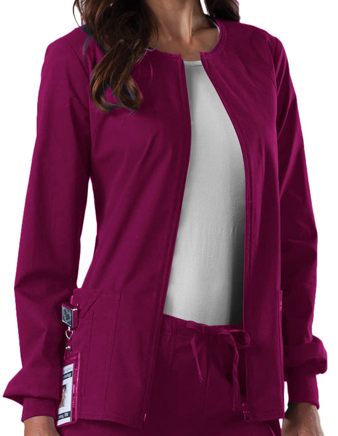 Cherokee Workwear Women's Zip Front Warm Up Jacket wine