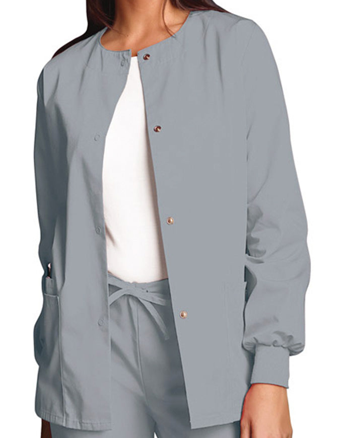 Cherokee Workwear 27.5 Inch Women's Snap Front Warm-Up Scrub Jacket Grey