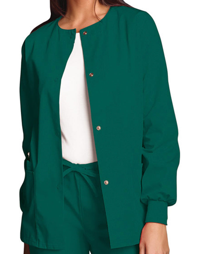 Cherokee Workwear 27.5 Inch Women's Snap Front Warm-Up Scrub Jacket Hunter Green