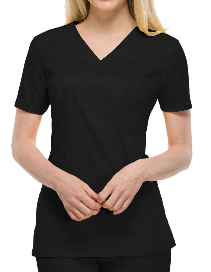 Cherokee Workwear Womens Mock Wrap Scrub Top Black