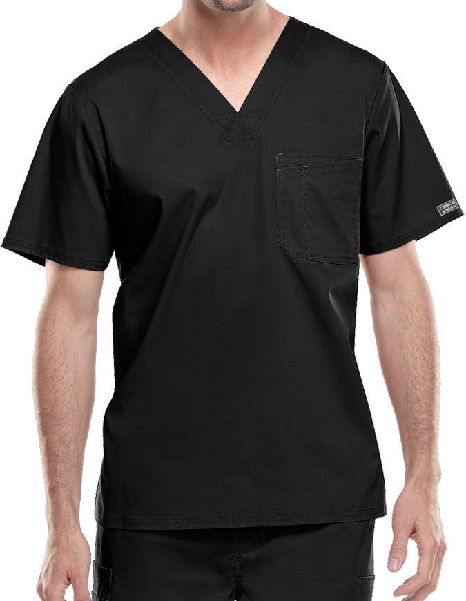 Cherokee WorkWear Men's Double Chest Pocket V-Neck Scrub Top - Black