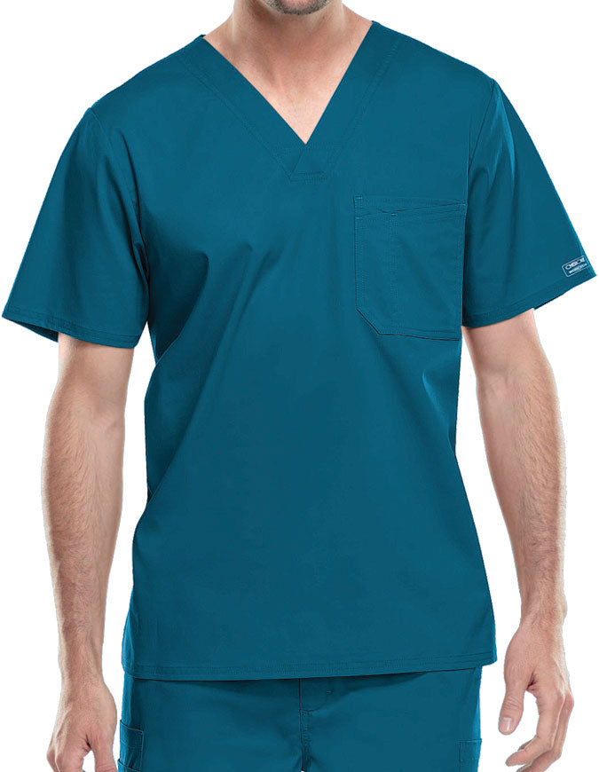 Cherokee WorkWear Men's Double Chest Pocket V-Neck Scrub Top - Caribbean Blue