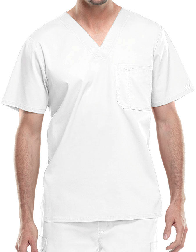 Cherokee WorkWear Men's Double Chest Pocket V-Neck Scrub Top - White