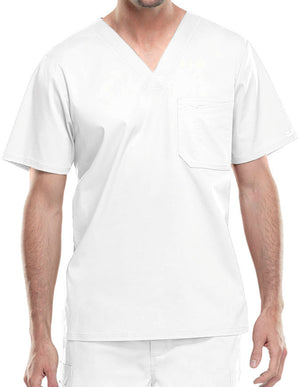 Cherokee WorkWear Men's Double Chest Pocket V-Neck Scrub Top - White