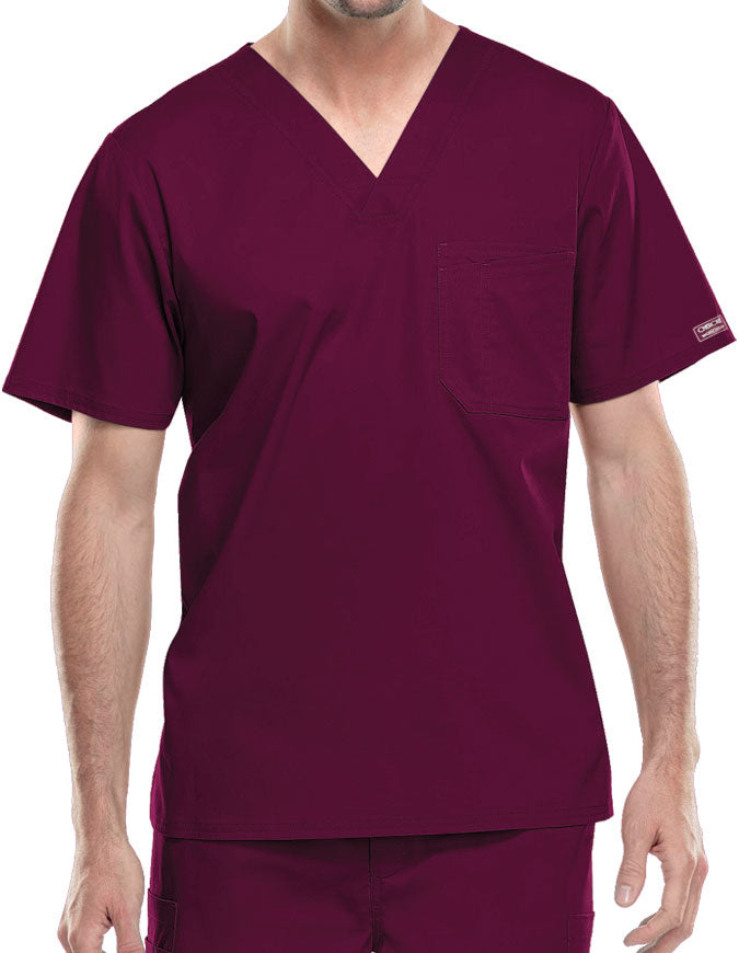 Cherokee WorkWear Men's Double Chest Pocket V-Neck Scrub Top - Wine