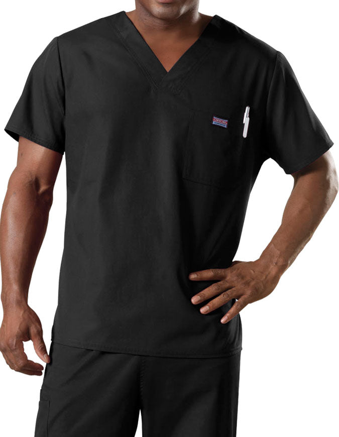 Cherokee Workwear Men's Chest Pocket V-Neck Scrub Top Black