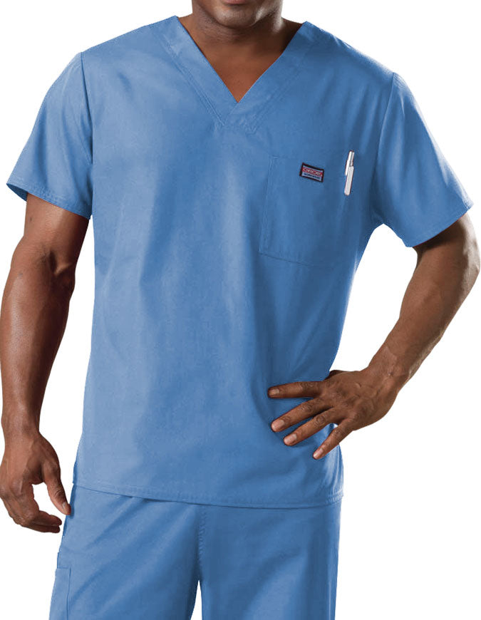 Cherokee Workwear Men's Chest Pocket V-Neck Scrub Top ciel