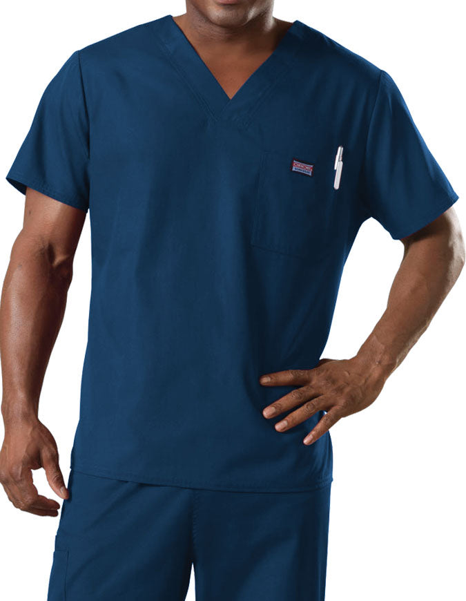 Cherokee Workwear Men's Chest Pocket V-Neck Scrub Top Navy