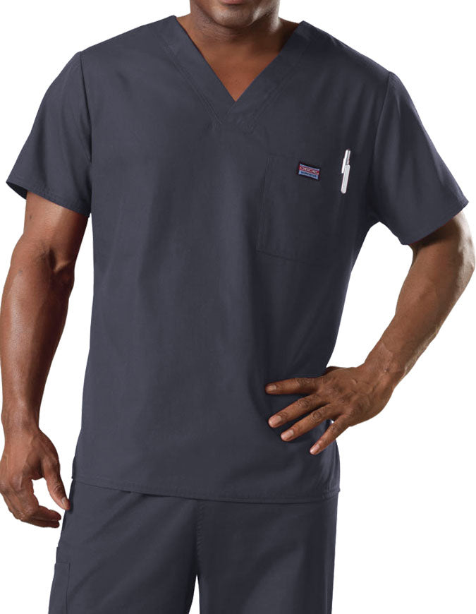 Cherokee Workwear Men's Chest Pocket V-Neck Scrub Top pewter