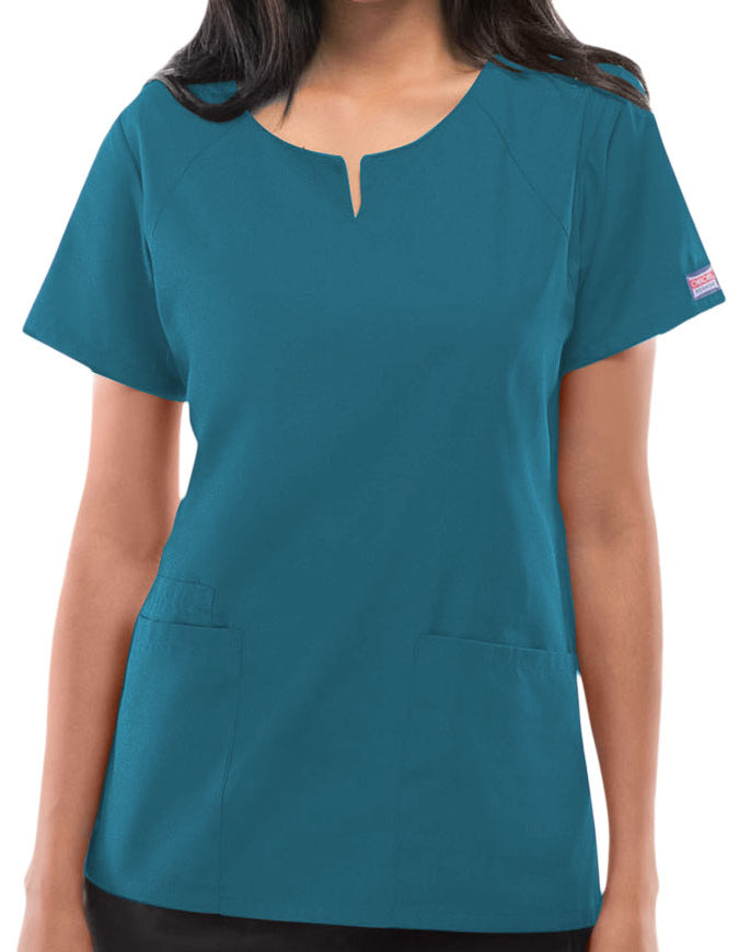 Cherokee Workwear Womens Four Pocket Scrub Top Caribbean Blue