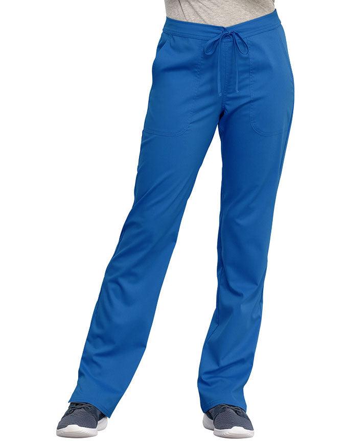 Cherokee Workwear Revolution Women's Mid Rise Straight Leg Drawstring Petite Pant Royal