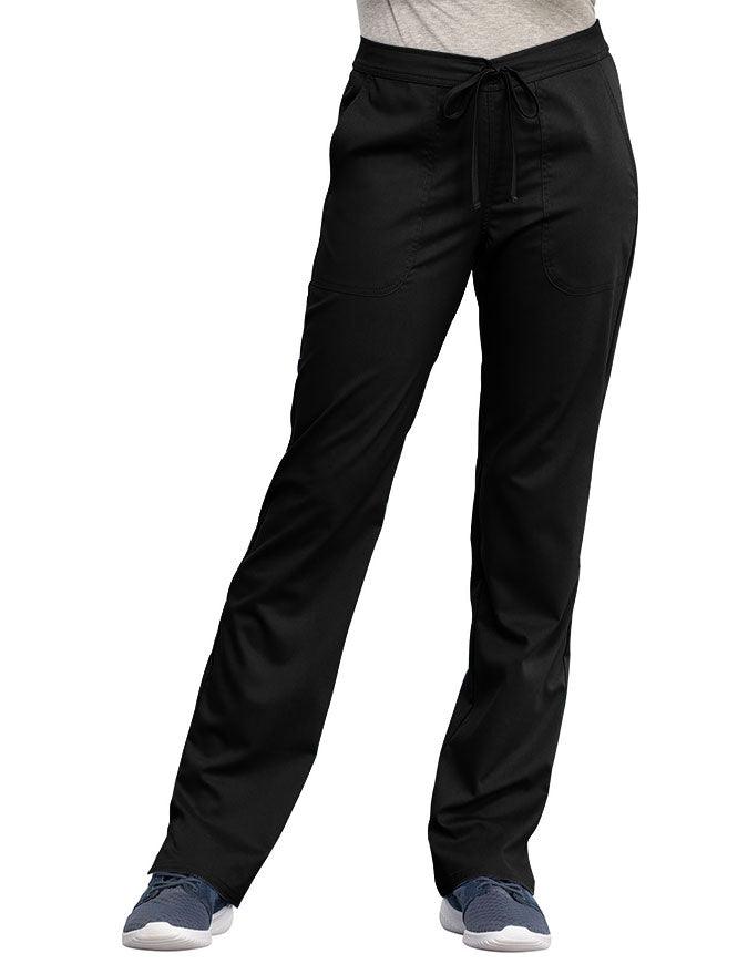 Cherokee Workwear Revolution Women's Mid Rise Straight Leg Drawstring Tall Pant Black