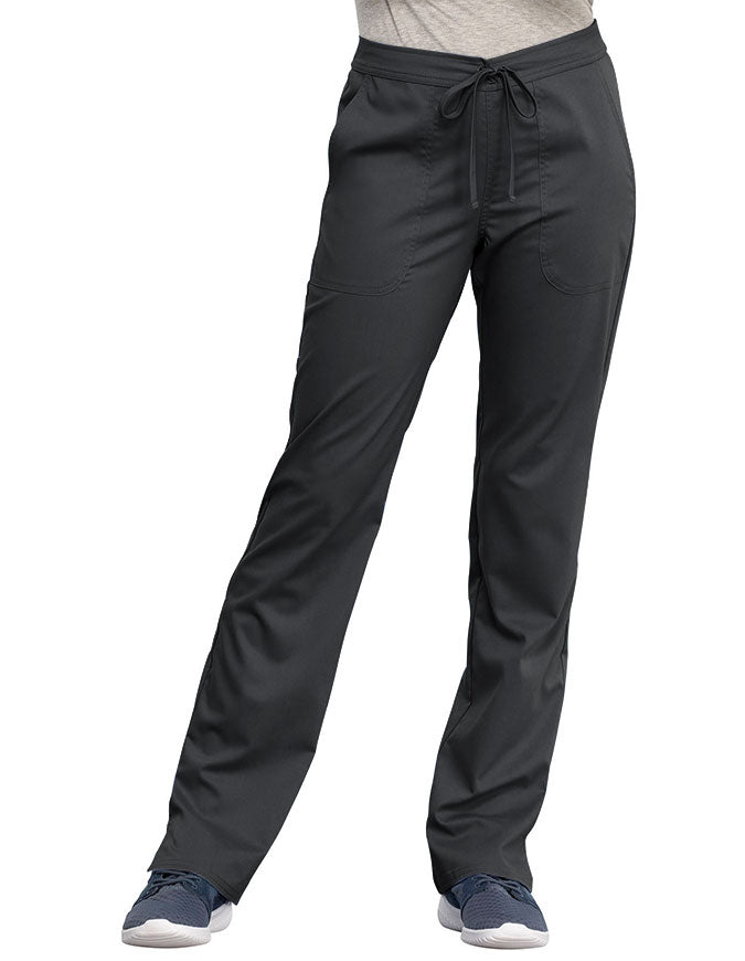 Cherokee Workwear Revolution Women's Mid Rise Straight Leg Drawstring Pant Pewter