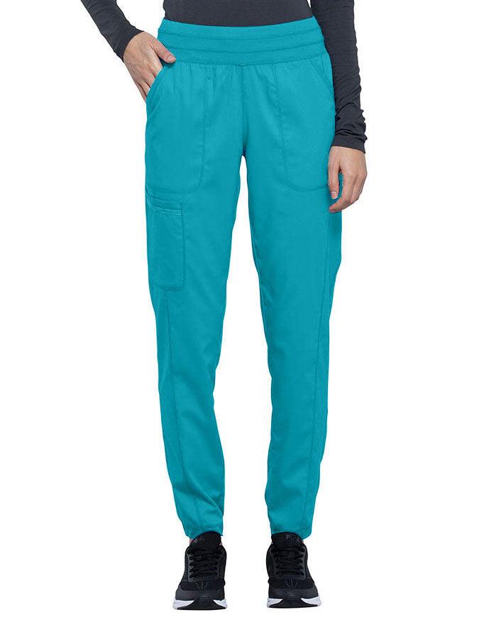 Cherokee Workwear Revolution Women's Natural Rise Tapered Leg Jogger Petite Pant - Teal Blue