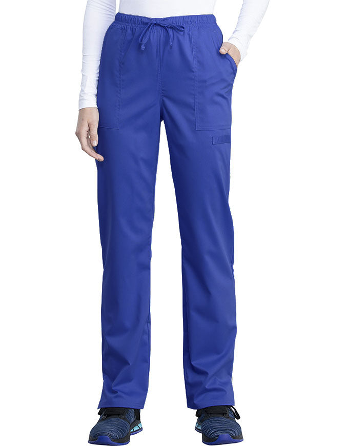 Cherokee Workwear Revolution Tech Women's Mid Rise Straight Leg Drawstring Petite Pant - Royal