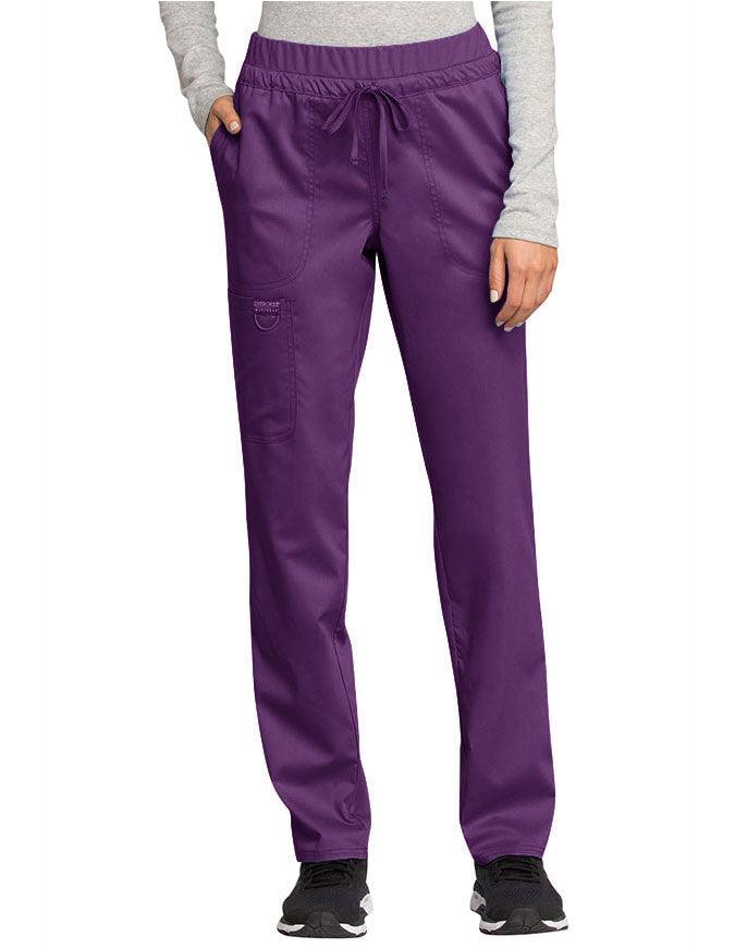 Cherokee Workwear Revolution Women's Mid Rise Tapered Leg Drawstring Pant - Eggplant