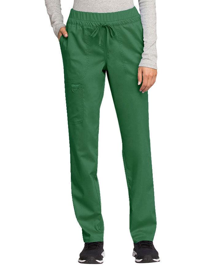 Cherokee Workwear Revolution Women's Mid Rise Tapered Leg Drawstring Petite Pant Hunter Green