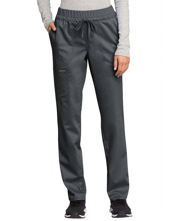 Cherokee Workwear Revolution Women's Mid Rise Tapered Leg Drawstring Petite Pant pewter