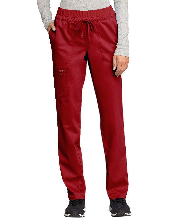 Cherokee Workwear Revolution Women's Mid Rise Tapered Leg Drawstring Petite Pant red