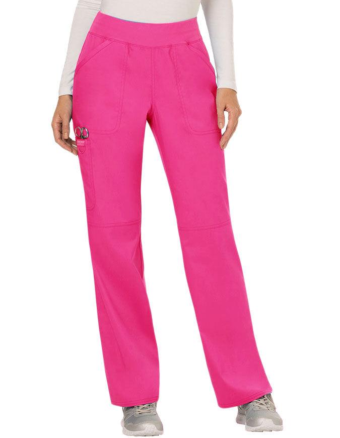 Cherokee Workwear WW Revolution Womens Mid Rise Straight Leg Pull-on Pant - Electric Pink