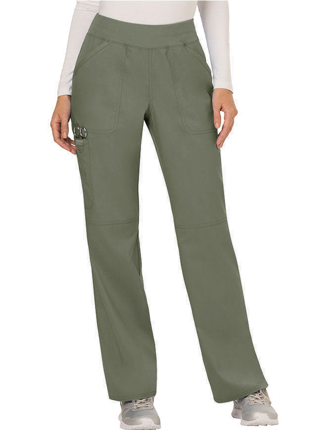 Cherokee Workwear Revolution Womens Mid Rise Straight Leg Pull-on Petite Pant - Olive