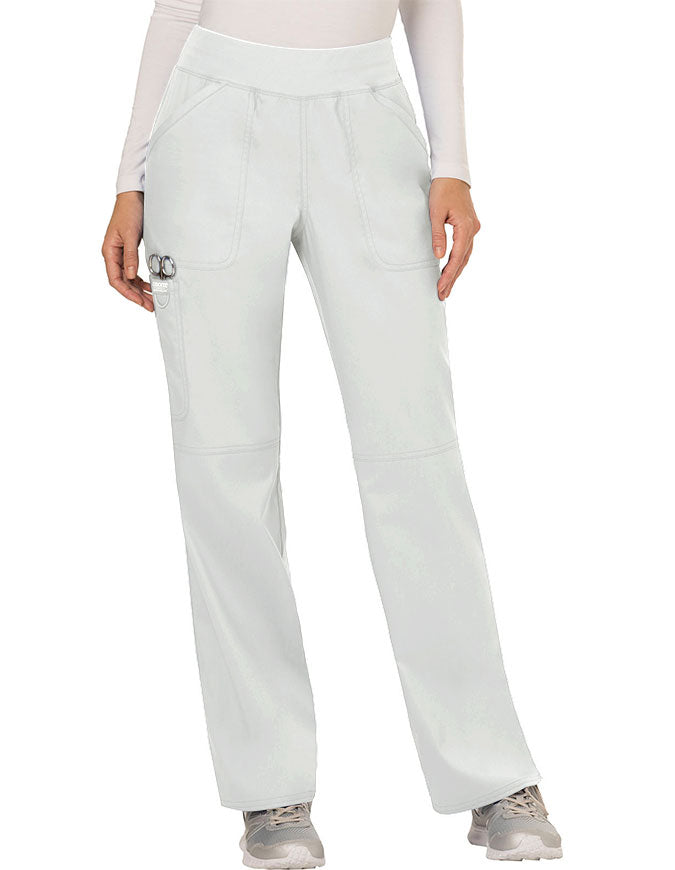 Cherokee Workwear Revolution Womens Mid Rise Straight Leg Pull-on Petite Pant - White