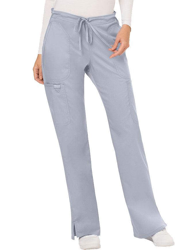 Cherokee Workwear Revolution Womens Mid Rise Moderate Flare Drawstring Petite Pant - Grey