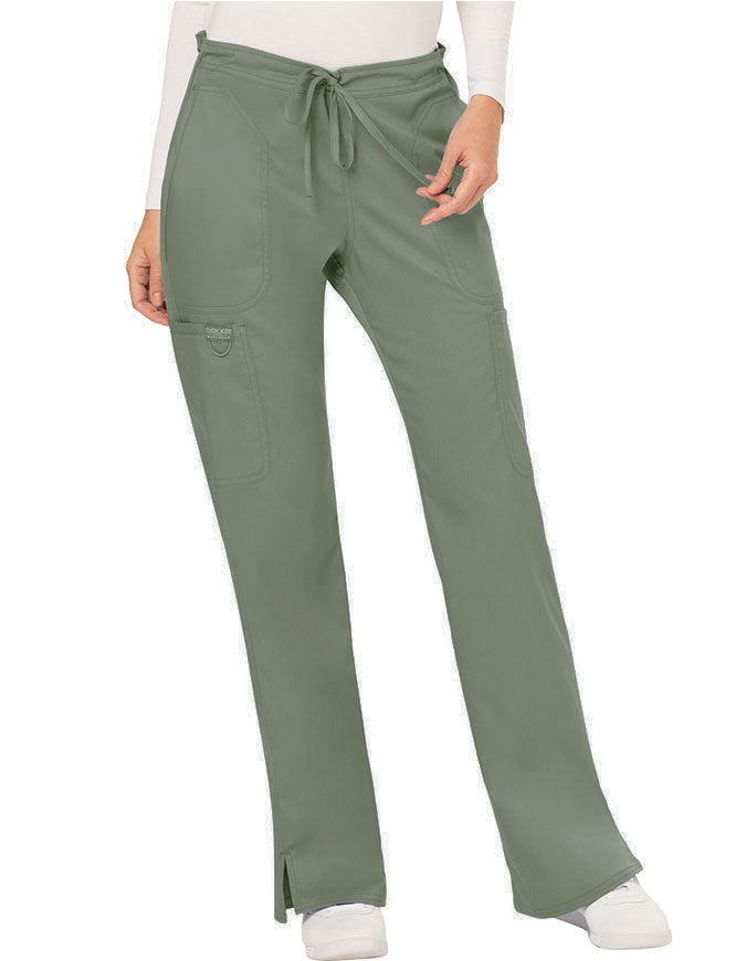 Cherokee Workwear Revolution Womens Mid Rise Moderate Flare Drawstring Tall Pant -  Olive