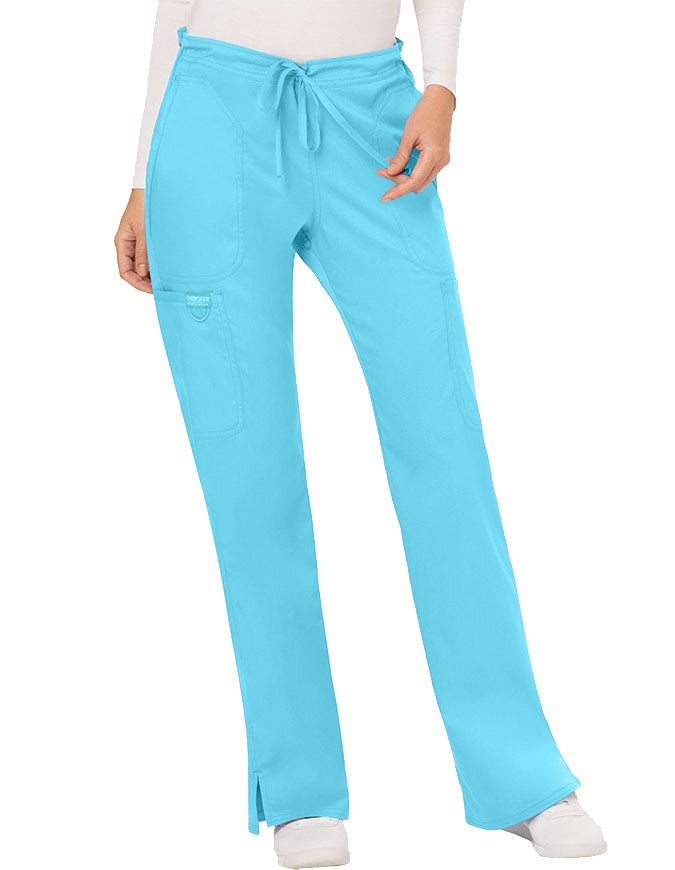 Cherokee Workwear Revolution Womens Mid Rise Moderate Flare Drawstring Pant - Turquoise