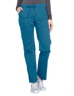 Cherokee Workwear Professionals Women's Drawstring Mid Rise Straight Leg Petite Pant - Caribbean Blue