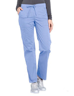 Cherokee Workwear Professionals Women's Drawstring Mid Rise Straight Leg Petite Pant - Ciel Blue