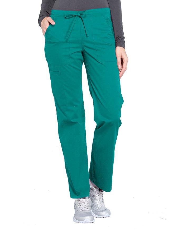 Cherokee Workwear Professionals Women's Drawstring Mid Rise Straight Leg Petite Pant - Hunter Green