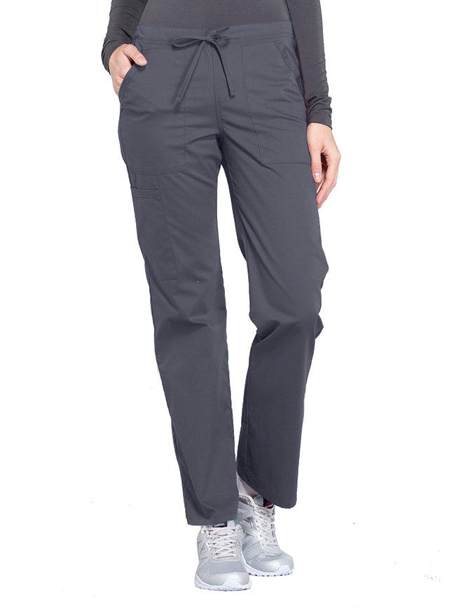 Cherokee Workwear Professionals Women's Drawstring Mid Rise Straight Leg Petite Pant - Pewter