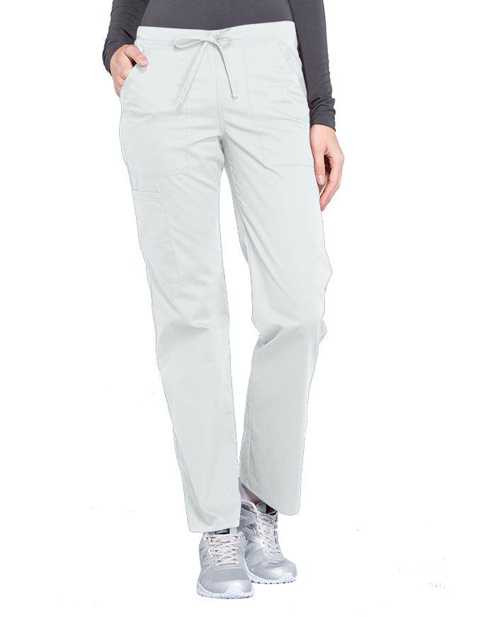 Cherokee Workwear Professionals Women's Drawstring Mid Rise Straight Leg Petite Pant - White