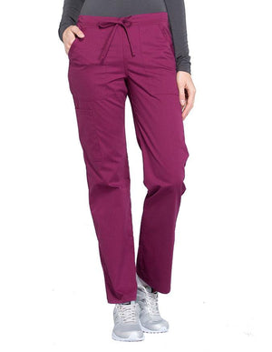 Cherokee Workwear Professionals Women's Drawstring Mid Rise Straight Leg Petite Pant - Wine