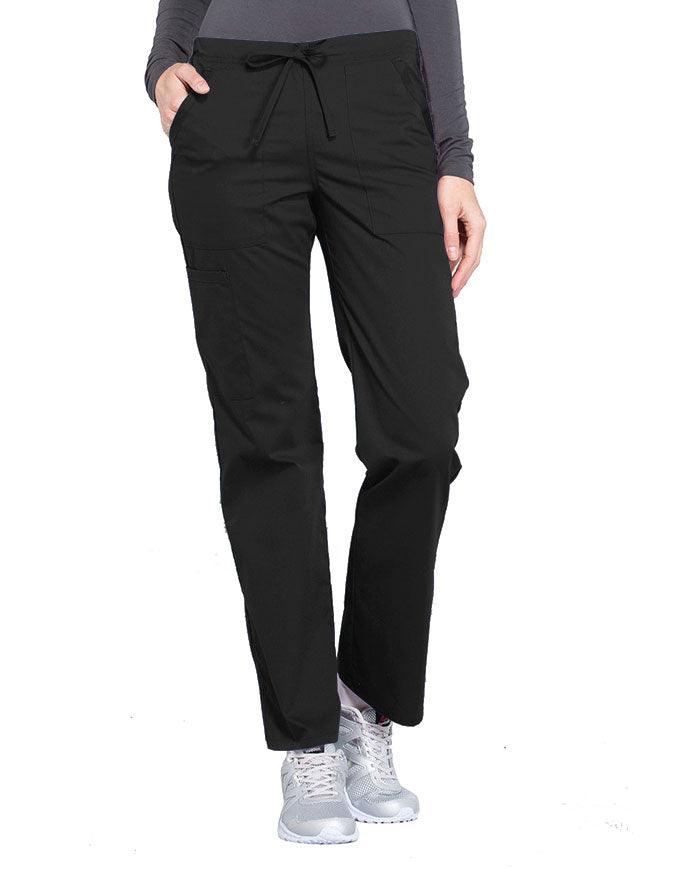 Cherokee Workwear Professionals Women's Drawstring Mid Rise Straight Leg Pant - Black