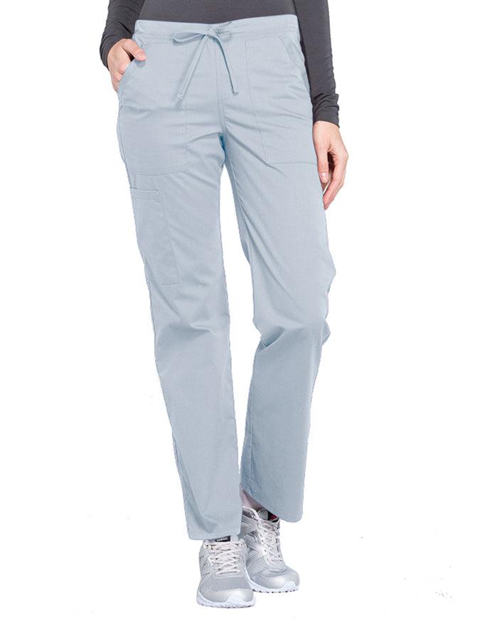 Cherokee Workwear Professionals Women's Drawstring Mid Rise Straight Leg Petite Pant - Cool Grey