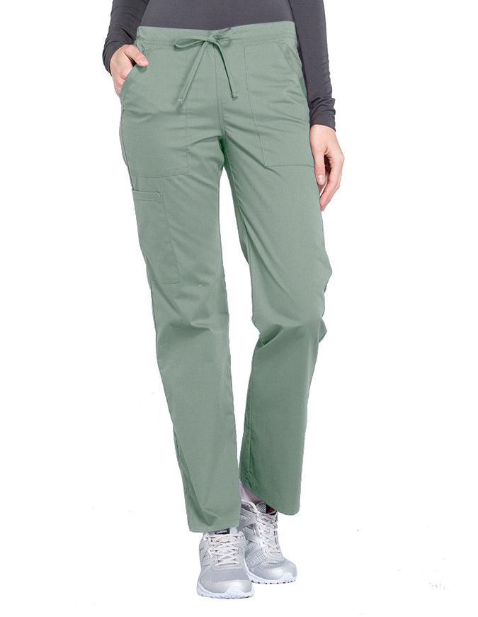 Cherokee Workwear Professionals Women's Drawstring Mid Rise Straight Leg Pant - Olive