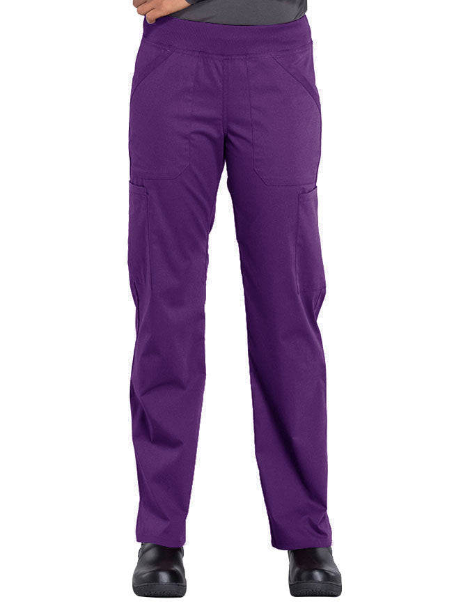 Cherokee Workwear Professionals Women's Elastic Waist Mid Rise Straight Leg Pull-on Cargo Pant Eggplant