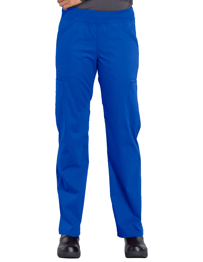 Cherokee Workwear Professionals Women's Elastic Waist Mid Rise Straight Leg Pull-on Cargo Pant Galaxy Blue