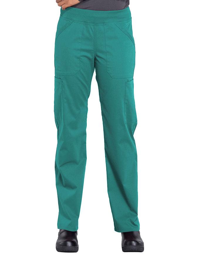 Cherokee Workwear Professionals Women's Elastic Waist Mid Rise Straight Leg Pull-on Cargo Petite Pant - Hunter Green