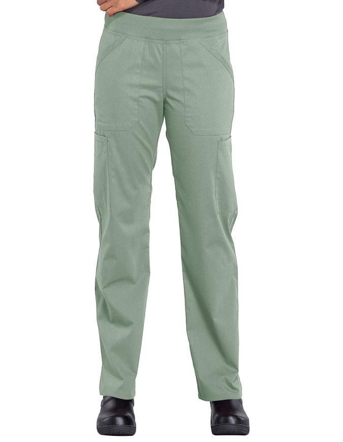 Cherokee Workwear Professionals Women's Elastic Waist Mid Rise Straight Leg Pull-on Cargo Petite Pant - Olive