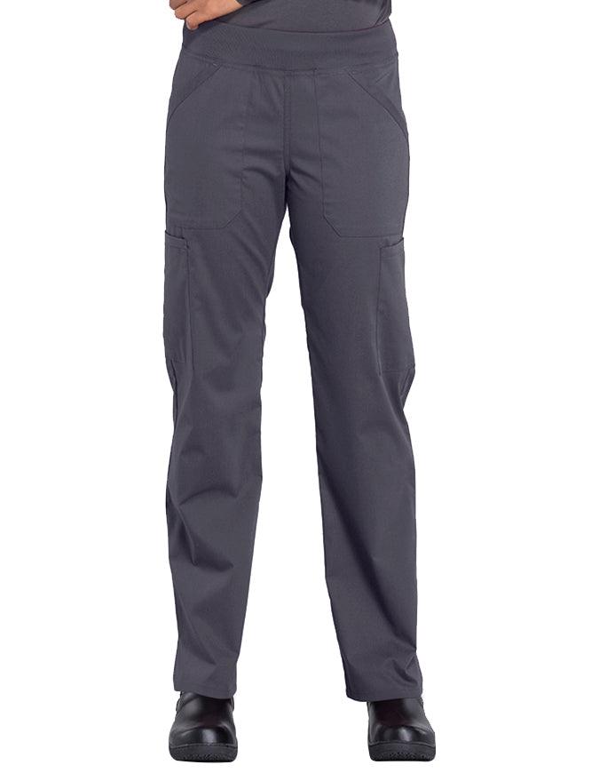 Cherokee Workwear Professionals Women's Elastic Waist Mid Rise Straight Leg Pull-on Cargo Petite Pant - Pewter