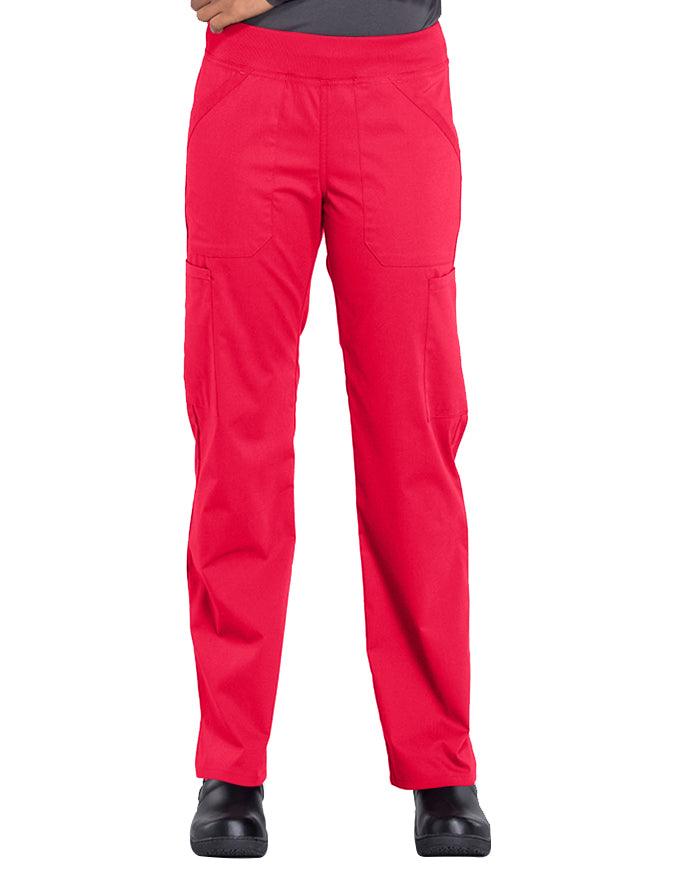 Cherokee Workwear Professionals Women's Elastic Waist Mid Rise Straight Leg Pull-on Cargo Petite Pant - Red