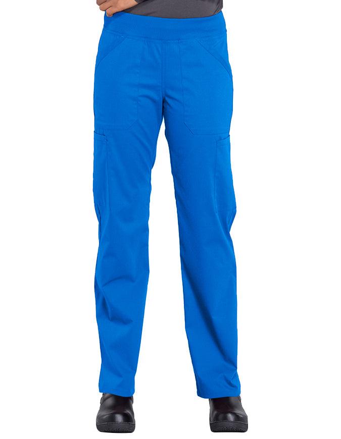 Cherokee Workwear Professionals Women's Elastic Waist Mid Rise Straight Leg Pull-on Cargo Petite Pant - Galaxy Blue