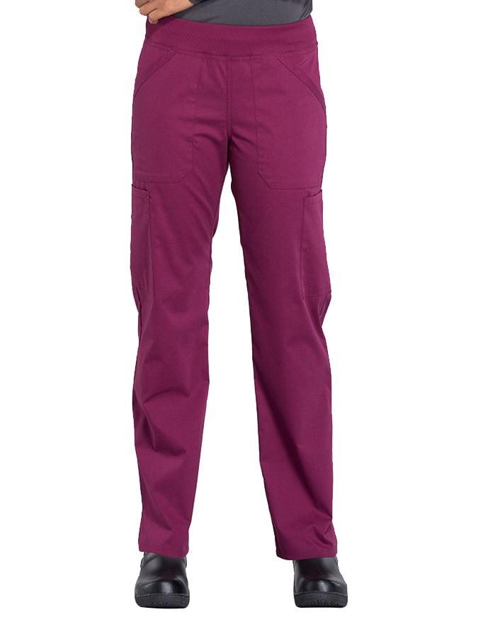 Cherokee Workwear Professionals Women's Elastic Waist Mid Rise Straight Leg Pull-on Cargo Petite Pant - Wine