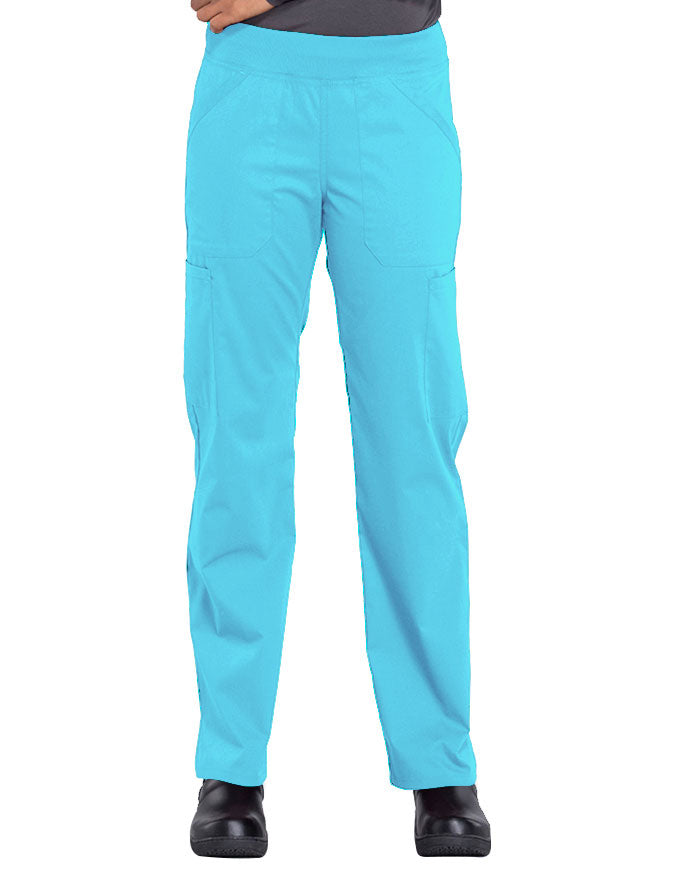 Cherokee Workwear Professionals Women's Elastic Waist Mid Rise Straight Leg Pull-on Cargo Pant Turquoise