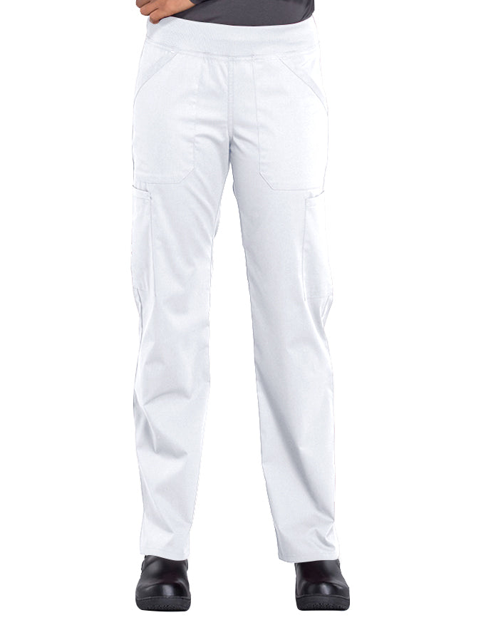 Cherokee Workwear Professionals Women's Elastic Waist Mid Rise Straight Leg Pull-on Cargo Pant White