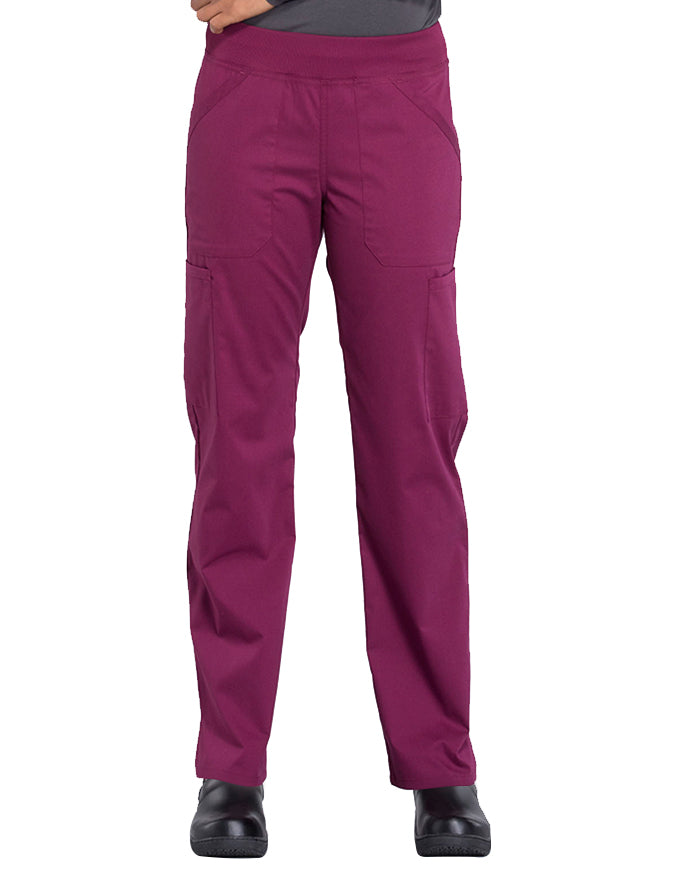 Cherokee Workwear Professionals Women's Elastic Waist Mid Rise Straight Leg Pull-on Cargo Pant Wine