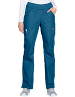 Cherokee Workwear Women's Mid Rise Straight Leg Pull-on Cargo Petite Pant Caribbean Blue